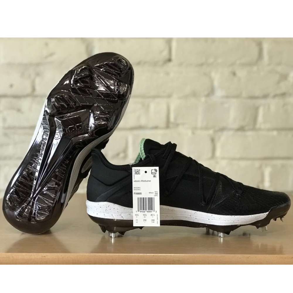 NEW Adidas Afterburner Black White Silver Metal Baseball Cleats FV8805 Mens - Picture 2 of 8